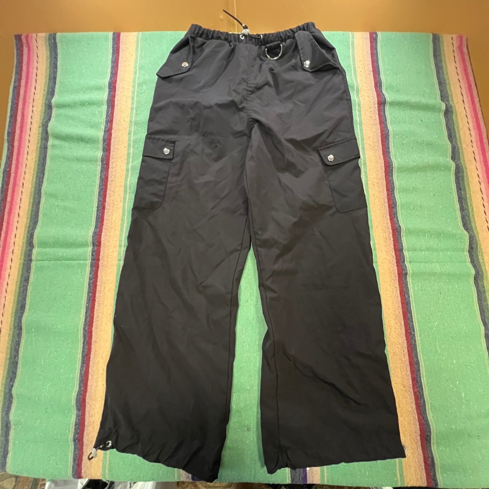 rue21 Cargo Pants Mens Medium Black Wide Leg Nylon Parachute Techwear Streetwear